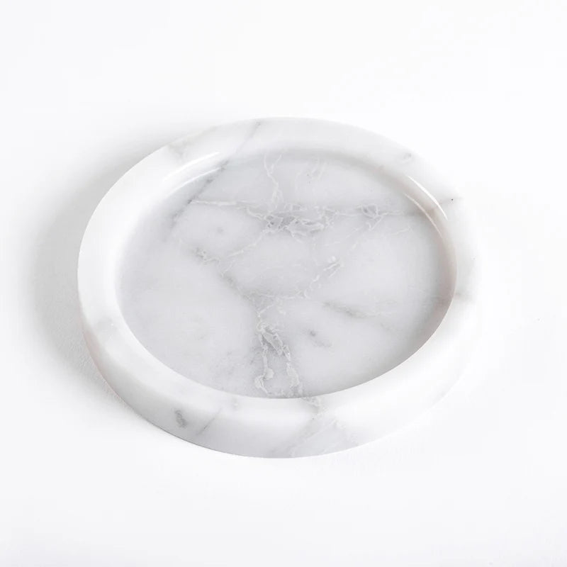 White Marble Storage Tray Round Fruit Tray Decorative Plate Jewelry Food Dessert Storage Dish Decoration