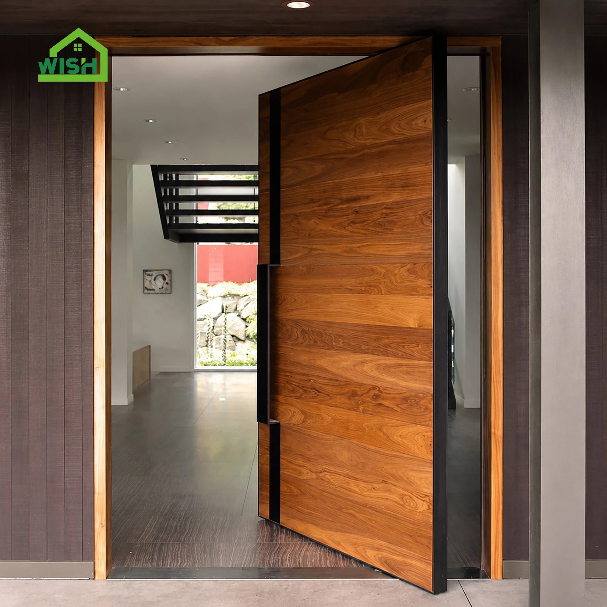 Customized Modern MDF Pivot Entrance Door with Anti-Theft Waterproof & Sound Insulation Finished Exterior Entry for Villa