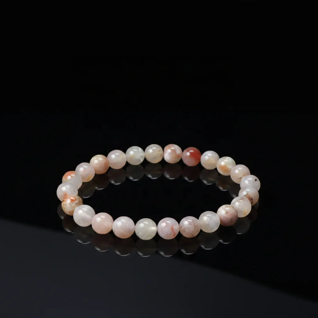 Gemstone Beads Bracelet Sakura Agate Healing Crystal Natural for Women Handmade Adjustable 8mm Ball Charm Bracelets