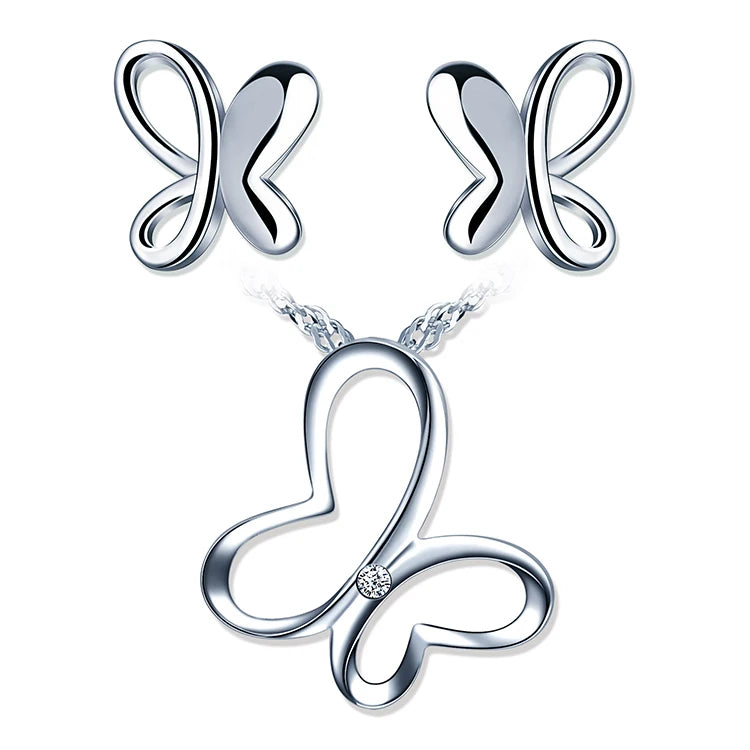 Fashion Butterfly Earrings Necklaces 925 Silver Jewelry Sets