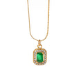 Luxury Jewelry Square Green Emerald Pendant Necklace 18k Gold Plated Crystal Diamond Gemstone Necklace for Gifts