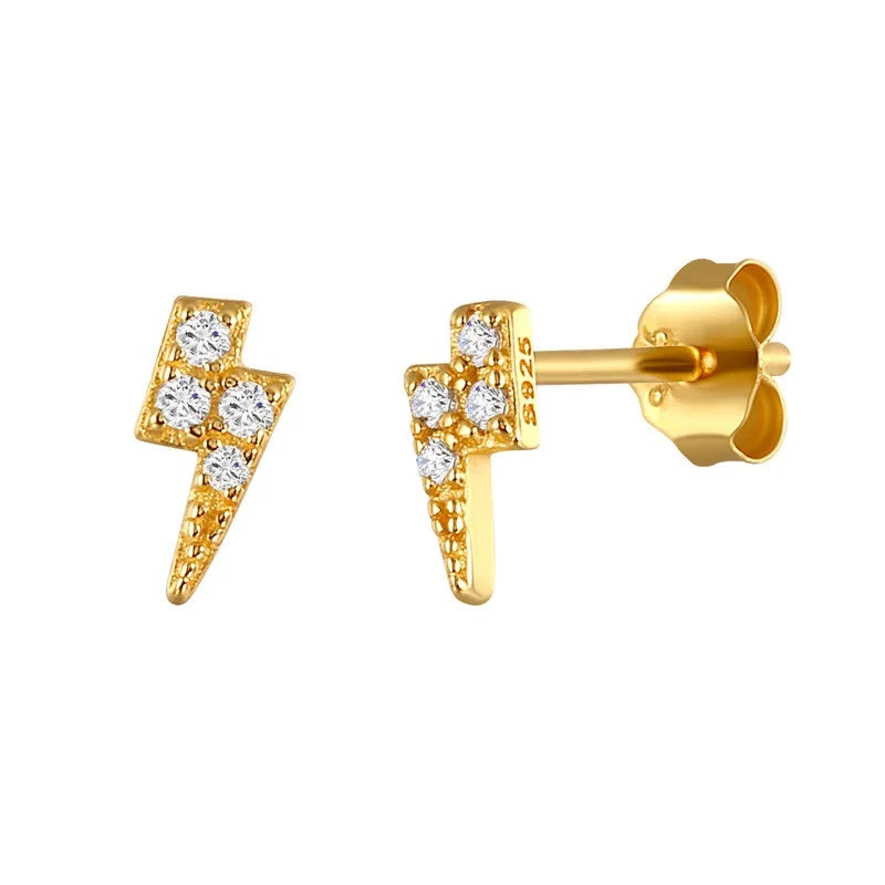 925 Sterling Silver Geometric Lightning Stud Earring CZ Silver Jewelry