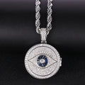 Hip Hop Accessory Eye of God Circular Photo Pendant with Zircon Inlay Trendy Flip Frame Pendant Necklace