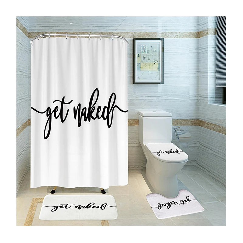 4PCS Letter Shower Curtain Set with Non-Slip Bath Mats And12 Hooks Modern Bathroom Decor Shower Curtains
