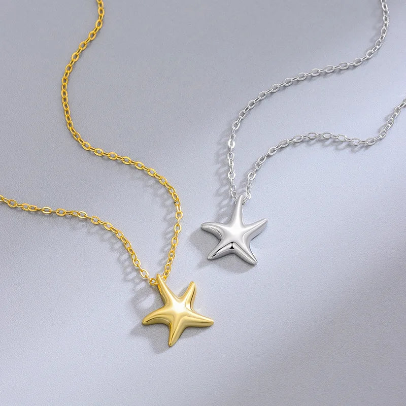 Highly Polished 925 Sterling Silver Starfish Pendant Necklace Vintage Style for Women and Girls for Weddings and Parties