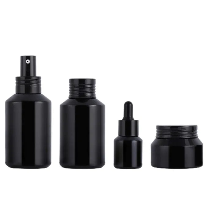 Hot Sell Cosmetic Glass Glass Jars and Bottles Empty Matte Black Glass Jars and Bottles for Lotion and Serum Skincare Packing