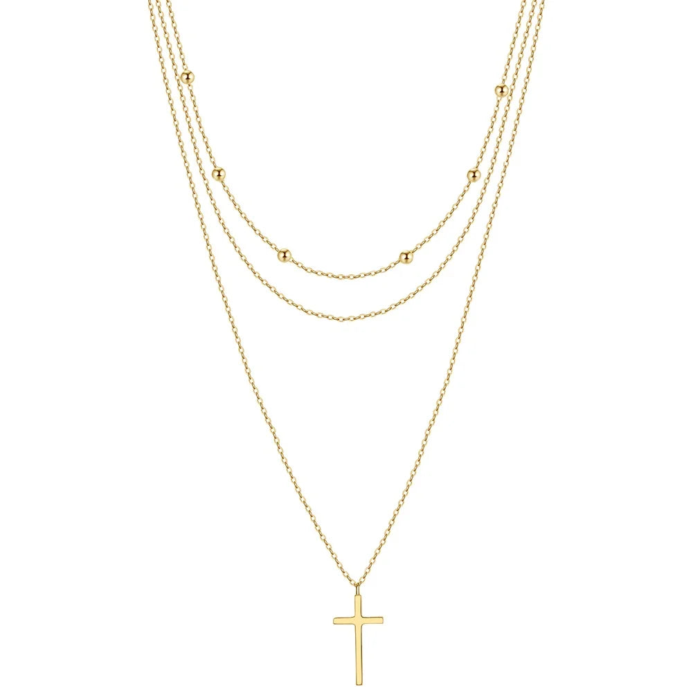 2024 NEW Fashion Dangling Cross High Quality Necklace Jewelry 925 Sterling Silver 3 Layer Gold Plated Necklace Jewelry for Women