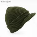 Acrylic Ribbed Knit Winter Brim Beanie Cap With Visor for Men
