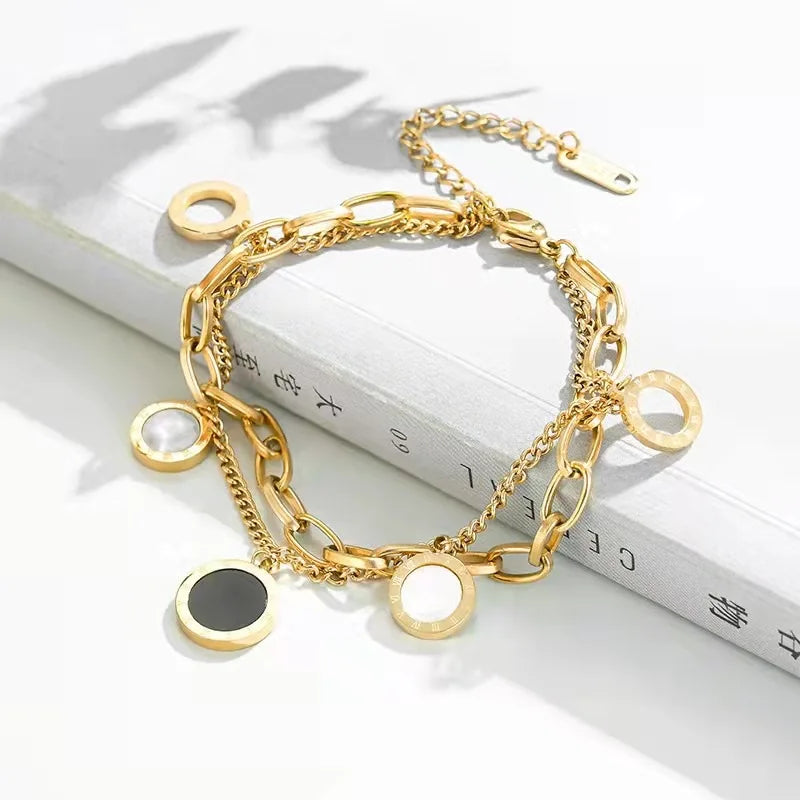 2022 Europe Stainless Steel Roman Numeral Bracelets Women Stylish Crystal Bracelet
