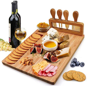 Manufactures Hot Custom Wooden Bamboo Cheese Board Set with Cutlery in Slide Out Drawer Cheese Platter Cutting Board