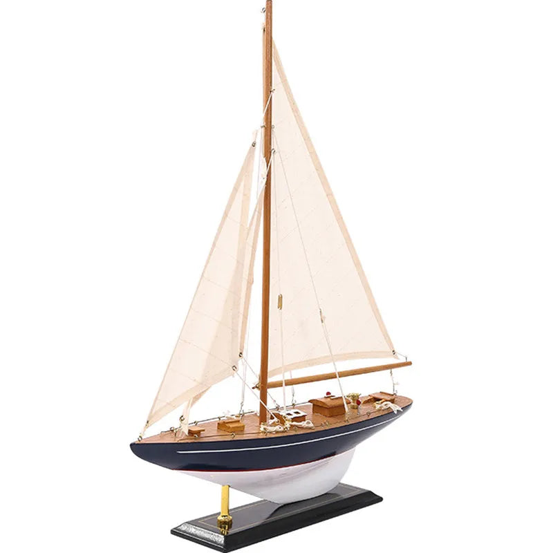 55cm Sailboat Handmade Mediterranean Home Desk Decor Wood Sculpture Crafts Wooden Sailboat Sailing Sail Boat Ship Model