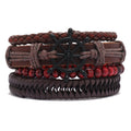 New Vintage Fashion Helm 4pcs Leather Braided Wrap Bracelets Wood Bead Bracelet for Men and Women