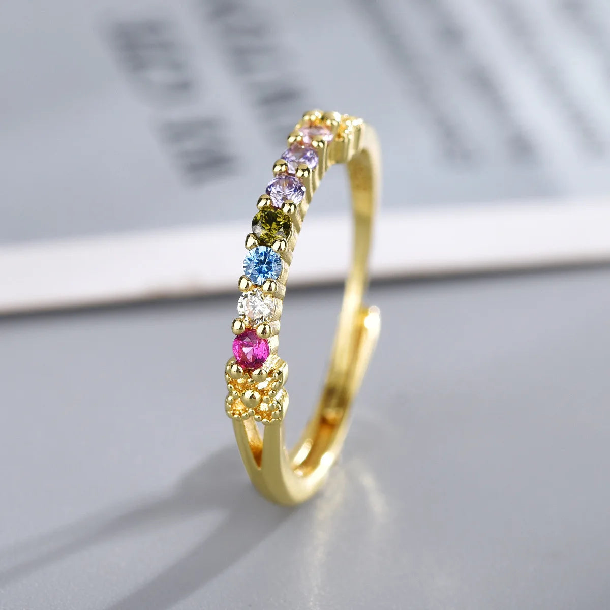 Trendy 18k Gold Filled Gemstone Open Ring Colorful Iced Out Zircon Cz Butterfly Finger Rings Fashion Jewelry Hot Sale