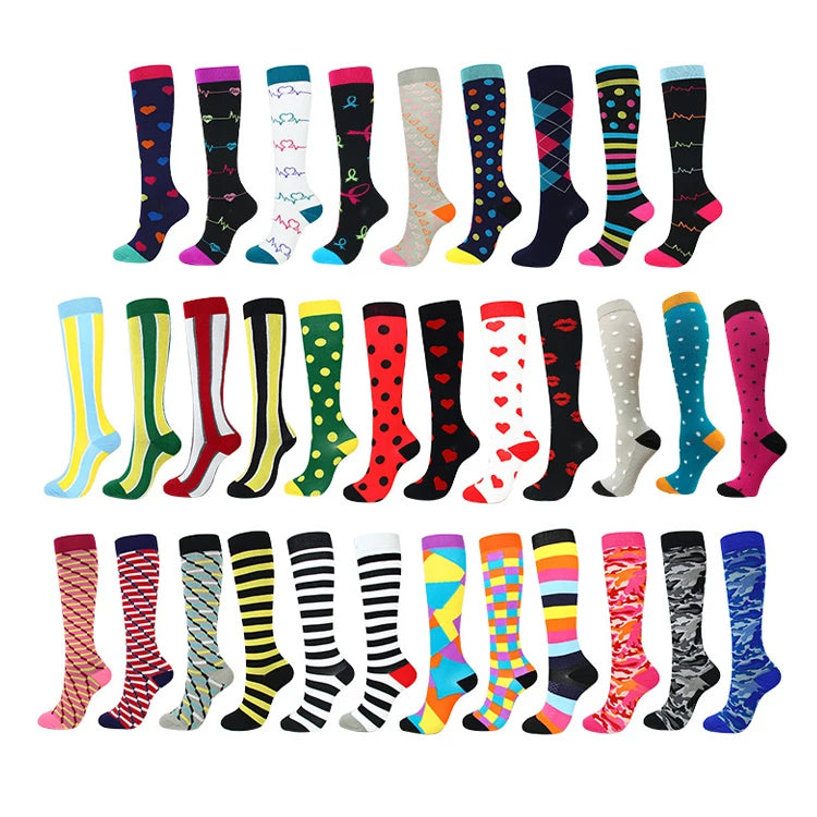 Wholesale Custom Design 15-20mmhg Fashion Football Knee High Running Cycling Sport Stockings Compression Men Socks
