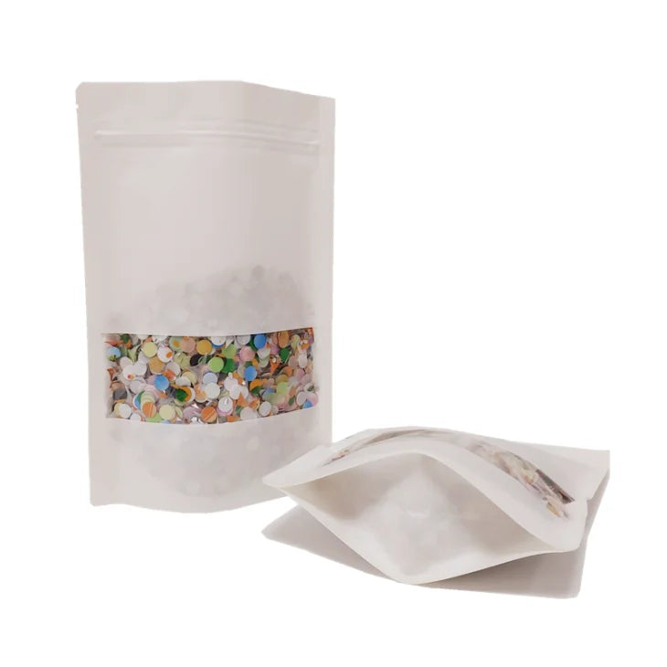 Lebei Factory Supply White Kraft Paper Pouch Free Shipping Custom Logo Flat Bottom Biodegradable Packaging Bags for Food