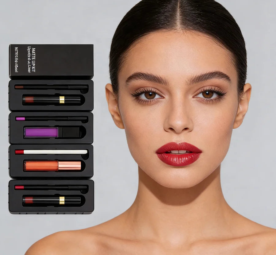 Velvety Nude Long-Lasting Lip Gloss Makeup Gift Set - Waterproof & High Pigment Lips Kit for Daily Wear and Gifting
