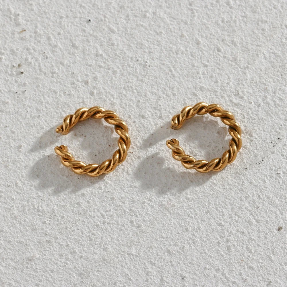 Tarnish Free Twisted 18K Gold Plated Ear Cuff Earrings Stainless Steel No Piercing Clip on Earrings