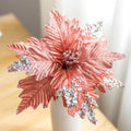 W06262 Wholesale Red Silver 25cm Silk Artificial Glitter Christmas Flowers for Christmas Tree Decorative