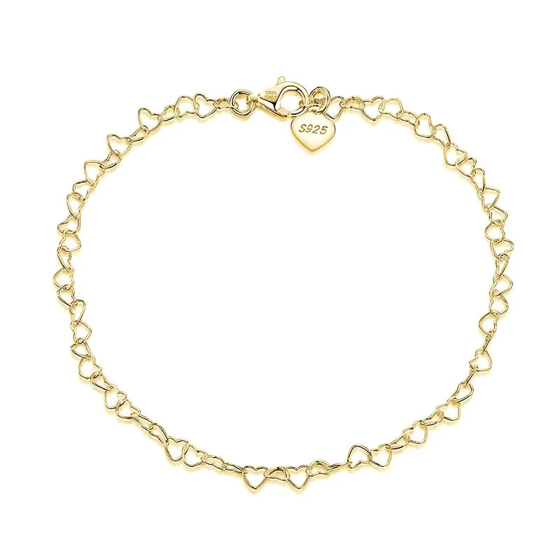 RINNTIN SA10 Jewelry 925 Silver Anklets Layered Letter Initial Heart Ankle Bracelet for Women Tobillera Gold Ancle Bracelet