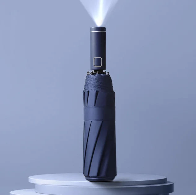 Lightweight Luxury Automatic Open & Close Folding Umbrella Compact 180Â° Rotation with Built-In Light for Travel