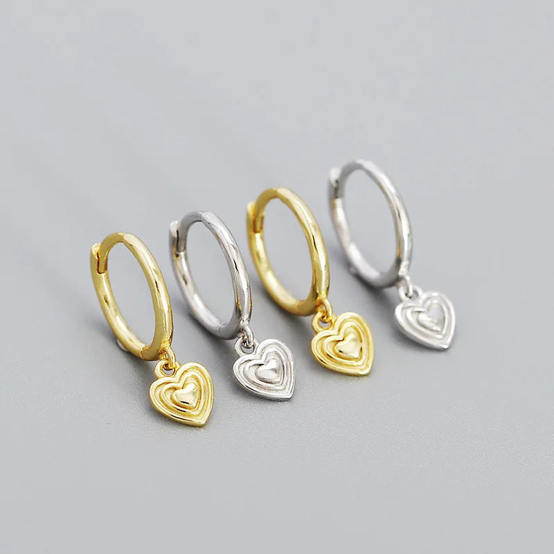 Lanshang Fine Drop Earrings 925 Sterling Silver Heart Pendant Earrings Dangle Hoops Earring for Women
