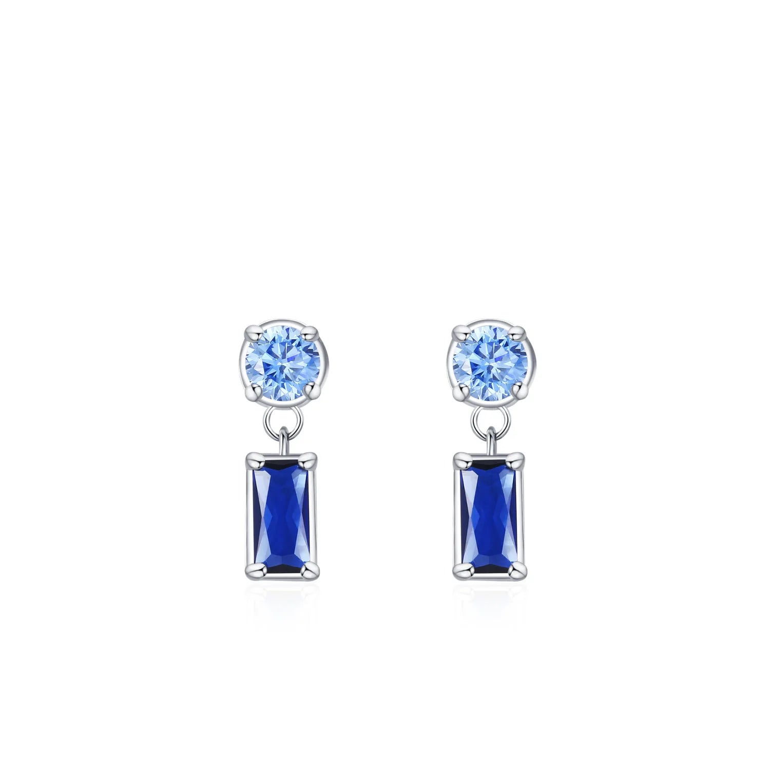925 Sterling Silver Light Luxury Exquisite Simulated Sapphire Earrings Blue Geometric Square Zirconia CZ Stud Engagement