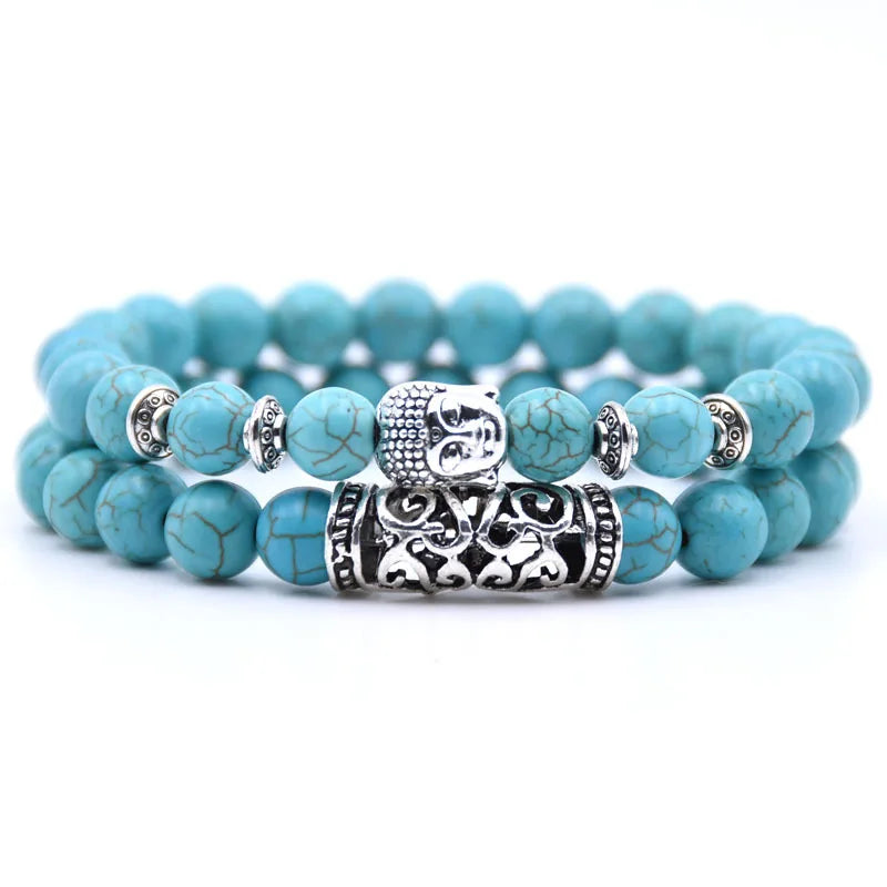 2PCS Vintage Neutral Gemstone Beaded Bracelet Natural Chakra Crystal Bracelet Set Elastic Bracelet Jewelry