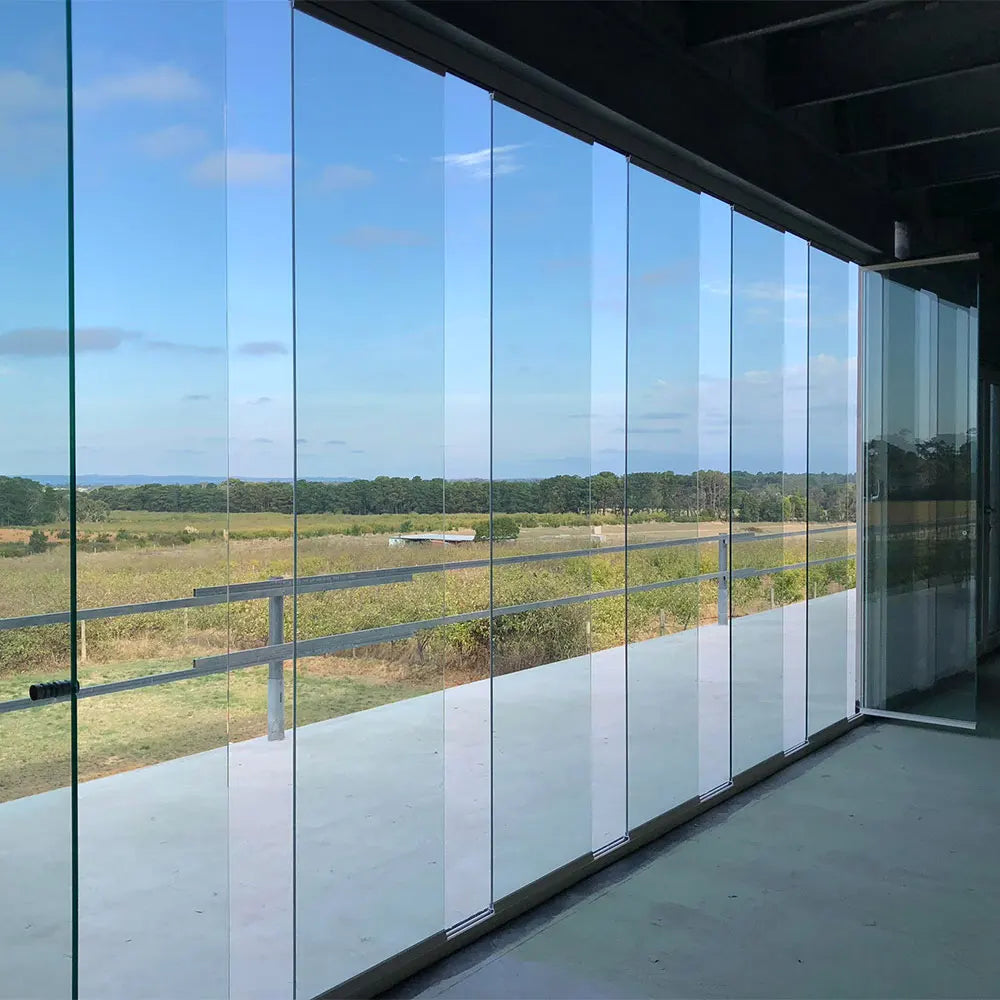 10mm Frameless Glass Door Aluminum System Modern Telescopic Stacking Sliding Partition Wall for Office Kitchen for Home Use