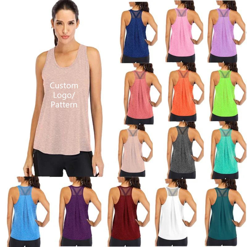 Women's Basic Loose Tank Tops Custom Gym Use Soft Fabric Sleeveless Mesh Pleated Yoga Top Casual Style Wholesale