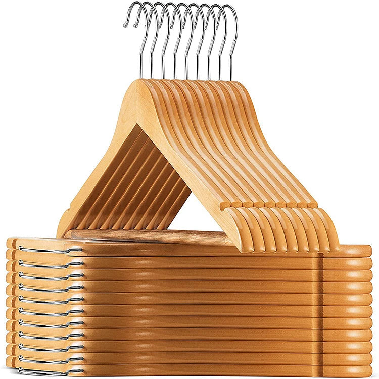 Custom Logo Wood Suit Hangers for Clothes Premium Quality Wooden Coat Hangers Strong and Durable Suit Hangers Natural