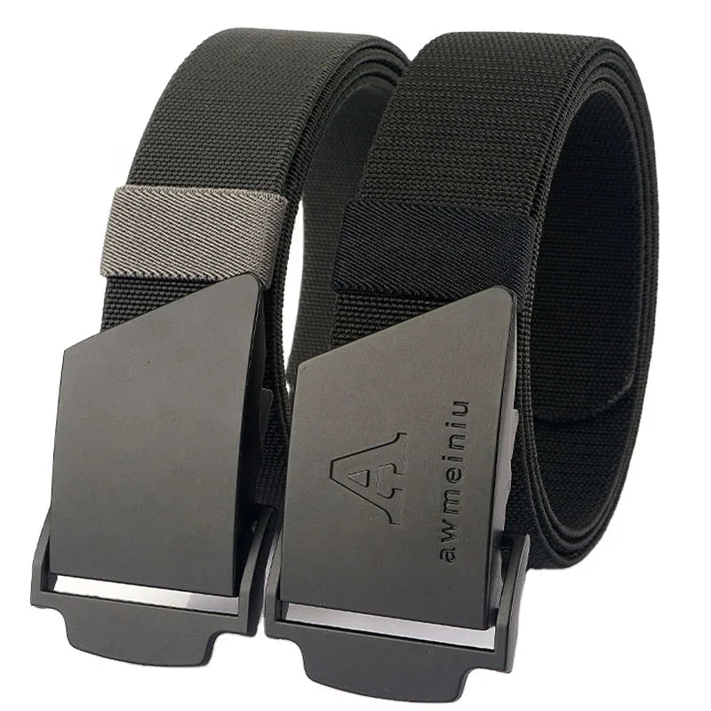 Wholesale 3.8cm Wide Men's Elastic Braided Belt Outdoor Flat Metal Buckle Removable Stretch Fabric Belt Sports Golf Belt