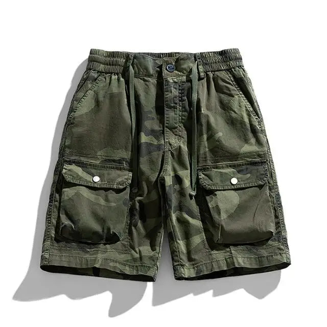 Camouflage Shorts Men's Trendy Loose Straight Leg Elastic Capris Summer Outdoor Tactical Camo Shorts