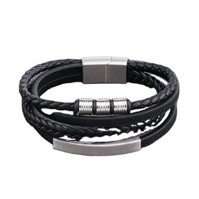 Factory Wholesale Simple Stainless Steel Jewelry Hip Hop Mens Leather Bracelet