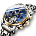 Luxury Men's Automatic Winder Watch 3ATM Water Resistant Stainless Steel Tourbillon Skeleton Mechanical Watches for Men