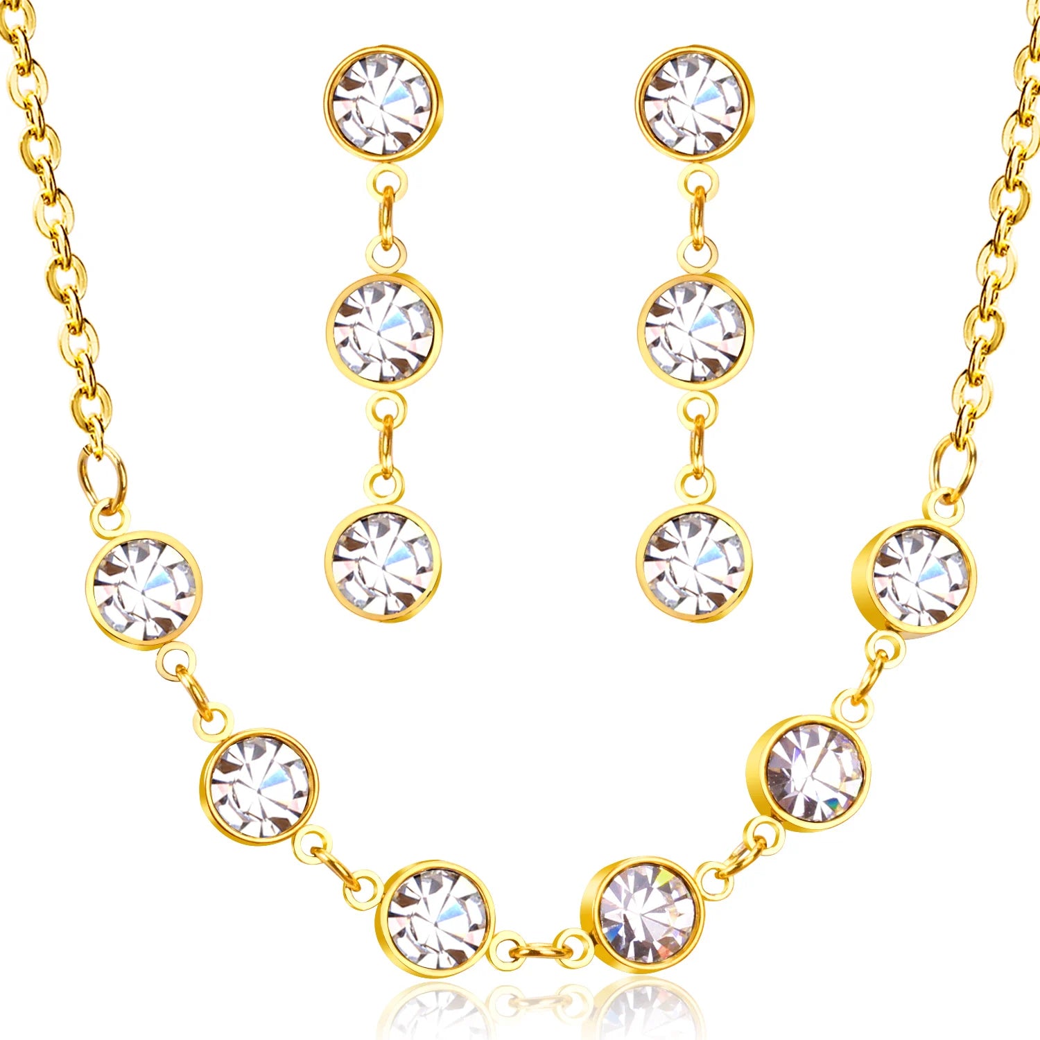 Zircon Jewelry Set Stainless Steel Jewelry Trendy Type Women Earrings and Pendant Statement Gold Jewelry Sets