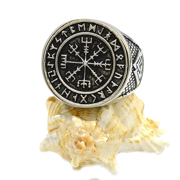 Wholesale Vintage Viking Ring Retro Charm Men Party Jewelry Ring Stainless Steel Cluster Silver Plated Bezel Setting