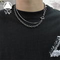 VAF IO Multi Double Layer Dark Silver Necklace Stainless Steel Choker Chain Necklace for Men