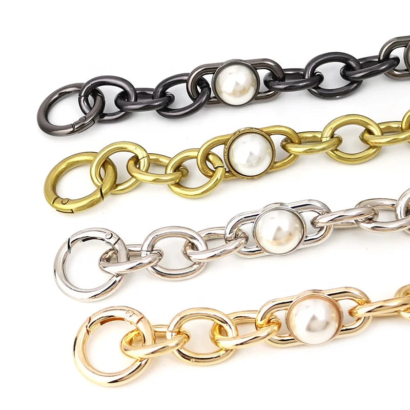 3-4mm Thick Lightweight Aluminum Purse Chain - Golden Pearl Link Shoulder Strap for Handbags Custom Length Wholesale