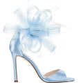 Fashion Feathers Satin Fabric Almond Toe Lady Shoes Women High Heel Sandals