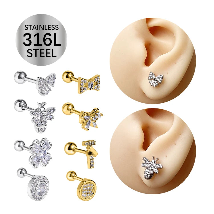Luxury Gold Plated Zircon Stud Earrings Wholesale Stainless Steel Unisex Round Cake Zircon Fashion Third Party Certified Trendy