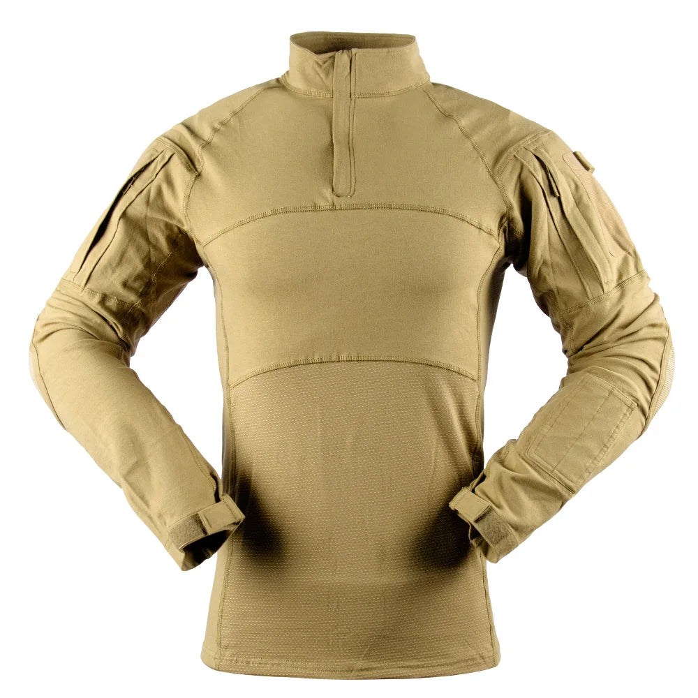 Men's Cotton Camouflage Tactical Shirt Breathable Loose Fit Brown Long Sleeve with Thin Cargo Design for Summer Casual Wear