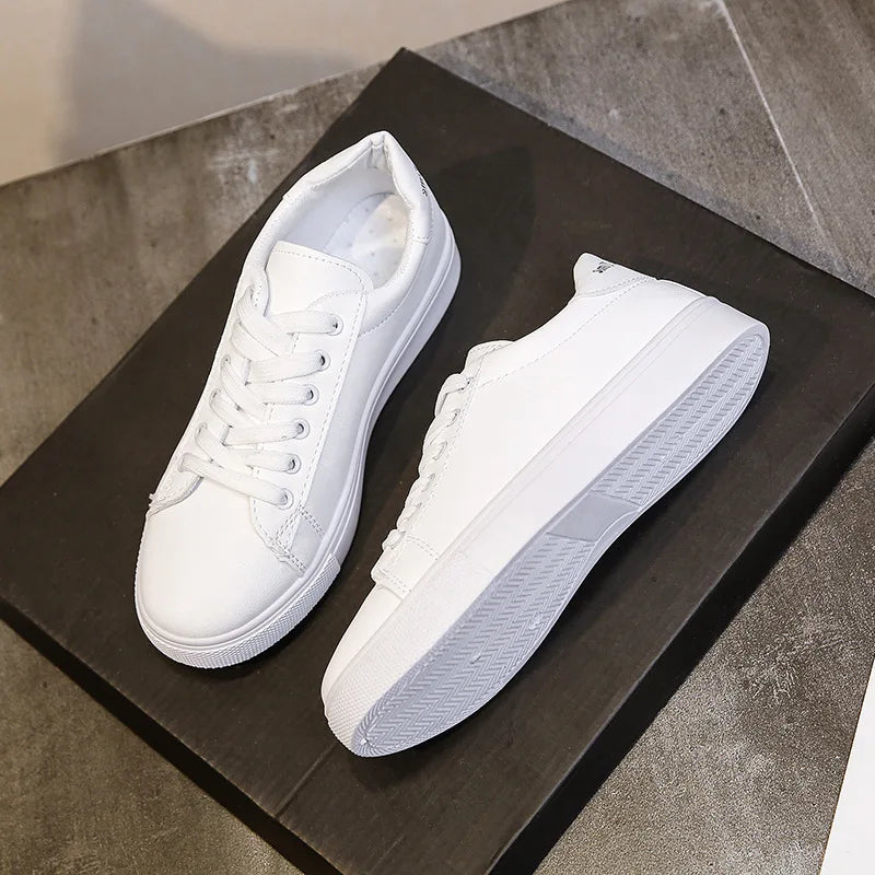 Summer New Fashion Thick Bottom White Shoes Women's White Round Toe Sneakers Sports Casual Shoes