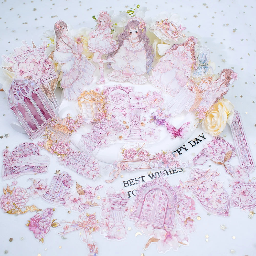 OEM Custom Journaling Supplies Transparent Foil Stamping PET Stickers Set for Scrapbooking DIY