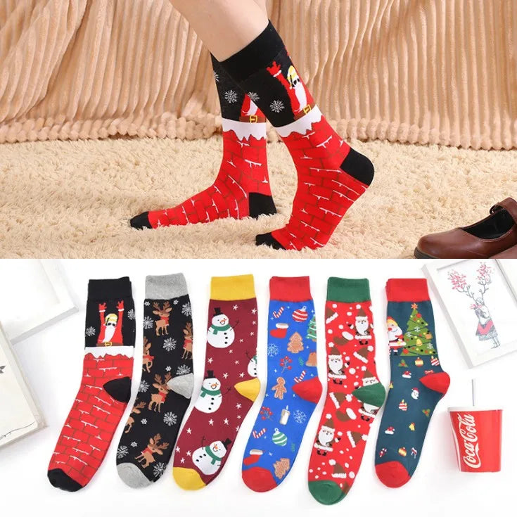Christmas Socks Funny Xmas Santa Claus Tree Snowflake Elk Snow Cotton Tube Crew Happy Sock Men New Year Funny Sokken
