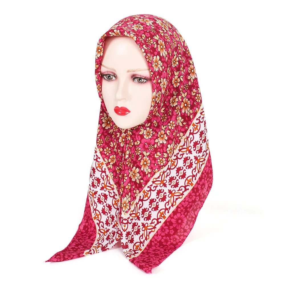 Hot Selling 85*85cm Women's Lady Casual Turban Shawl 10 Color Floral Polyester Muslim Hijab Headwraps Ethnic Veil Scarves