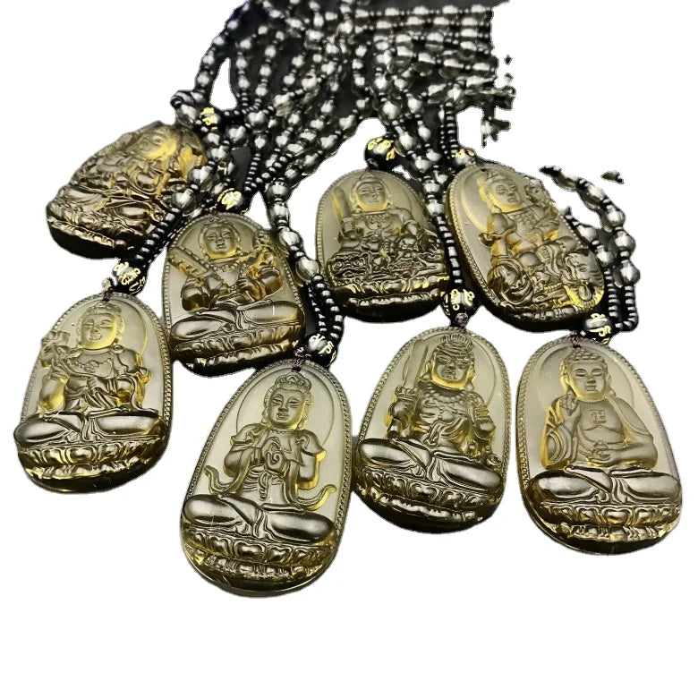 70 Degree Crystal Obsidian Eight Milling Cutter Glass Buddha Religious Pendant Necklaces Sweater Chain Tasbeeh Beads MegaBDM
