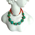 Natural Blue Turquoise Spiny Oyster Orange Mandarin Garnet 925 Sterling Silver Handmade Necklace