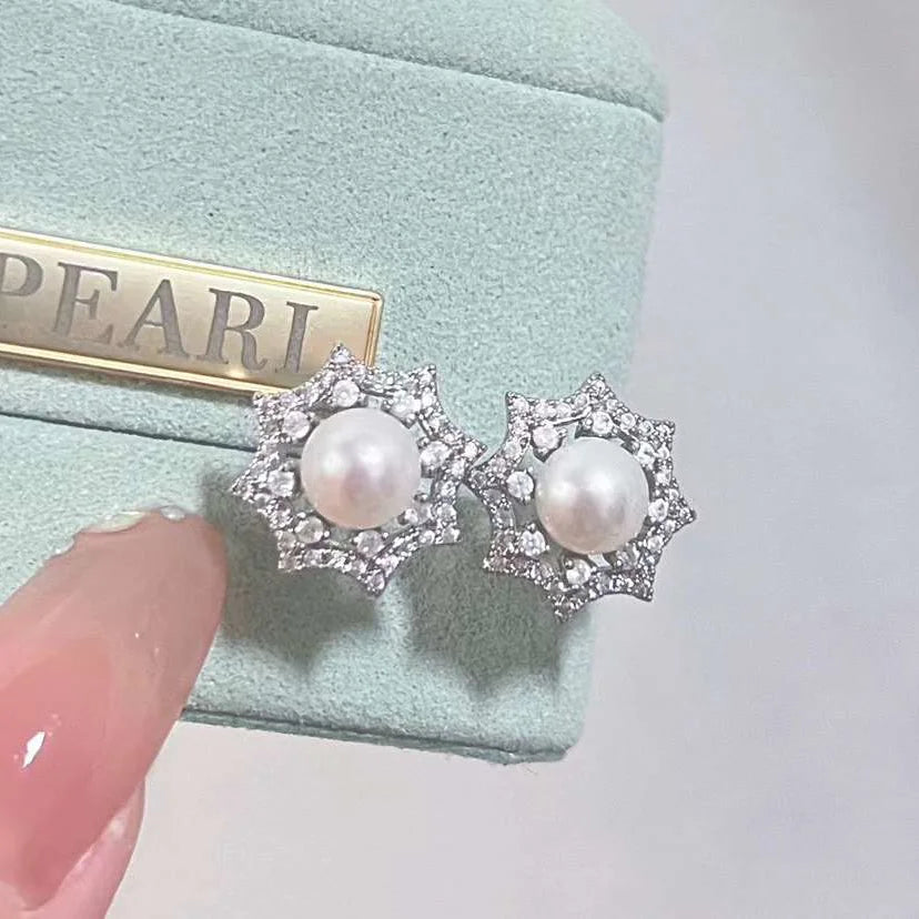 Needle Anti-Allergy New Product Sunflower Shaped Freshwater Pearl Earrings with Bread Button Natural Color Jewelry