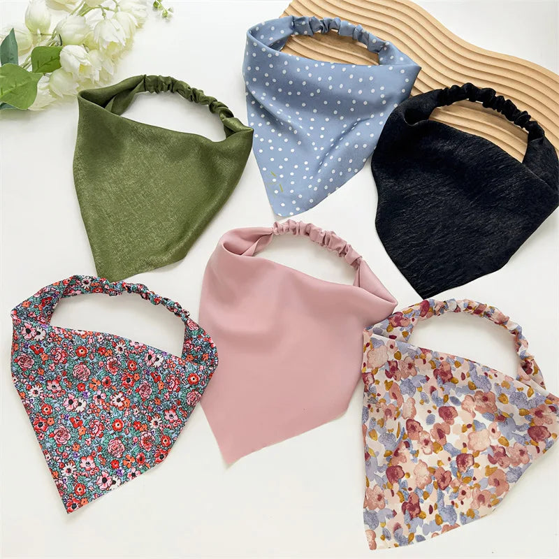 Elastic Boho Floral Printed Turban Headband Cute Triangle Bandana Hair Accessories Non-Slip Head Scarves