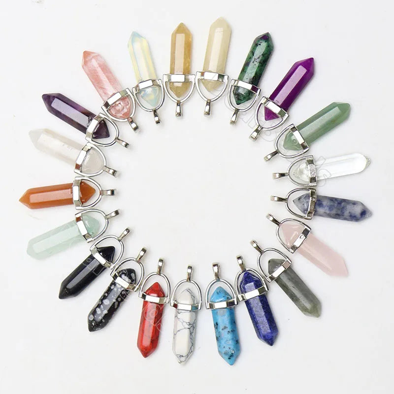 Natural Healing Crystal Hexagon Stone Pendants Tower Double Terminated Pointed Pendant for Necklace Earring Making
